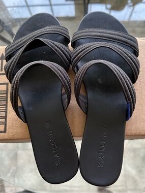 Rothy's Black Triple Bands Strappy Slide Sandals